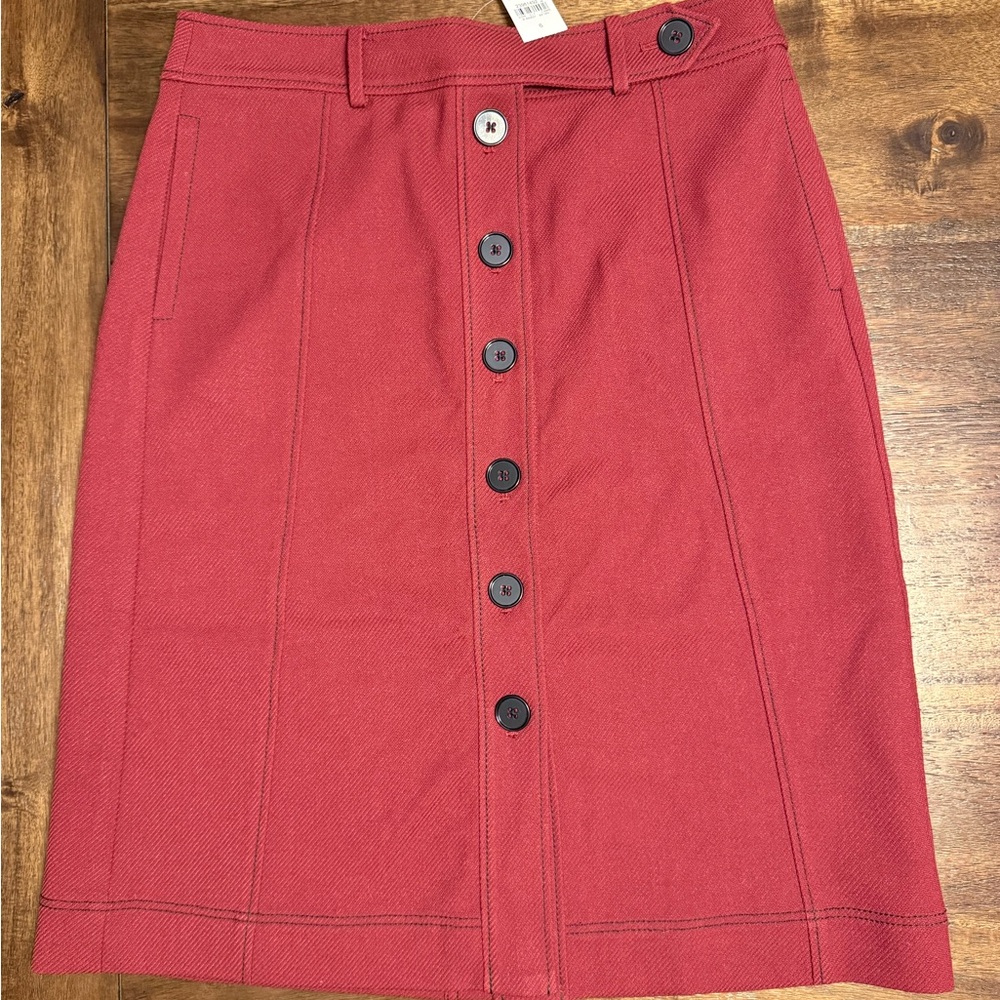 NWT LOFT Deep Red/Burgundy Button-Down Pencil Skirt w/ Pockets Sz 6